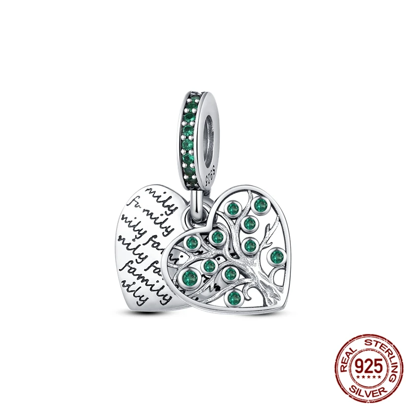 

925 Sterling Silver Tree of Life Paved Heart Pendant Charm&Bead Fit Original Pandora Bracelet&Bangle Making Fashion Jewelry