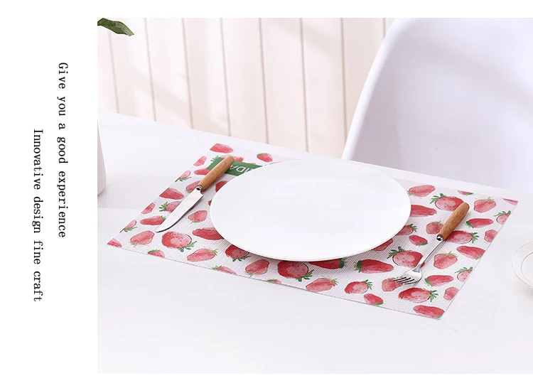 ANGNYA Fruit Printing Placemat Heat-Resistant Rectangular Vinyl Dining Table Mat 45X30cm Washable Non-slip Coaster Plant Style