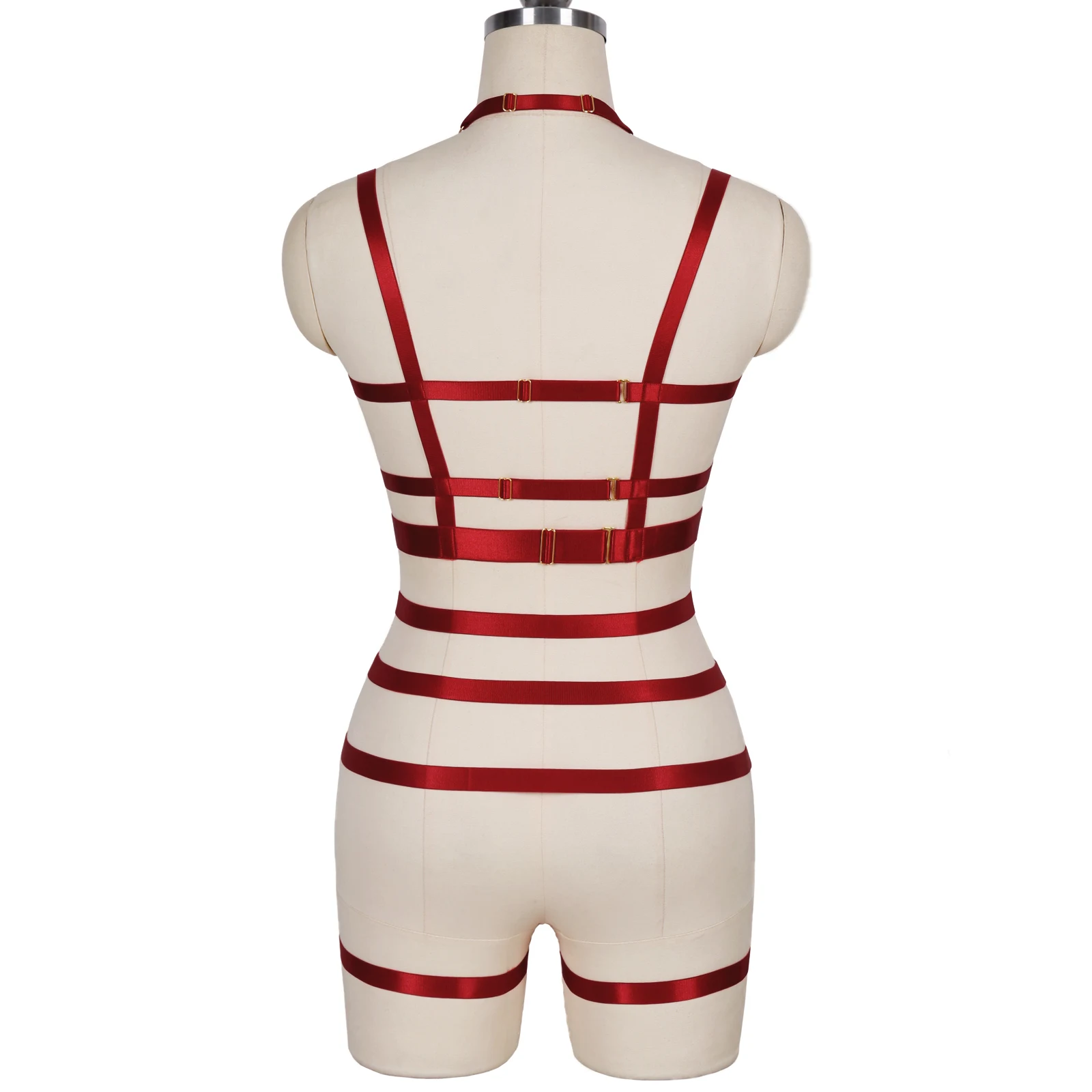 Винно-красный женский комплект нижнего белья с пентаграммой бондаж ягодицы