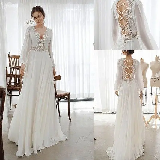 

2021 Lady Sexy Deep V-Neck Backless Lace Up Long Sleeve Dress Women Spring Casual Evening Dresses