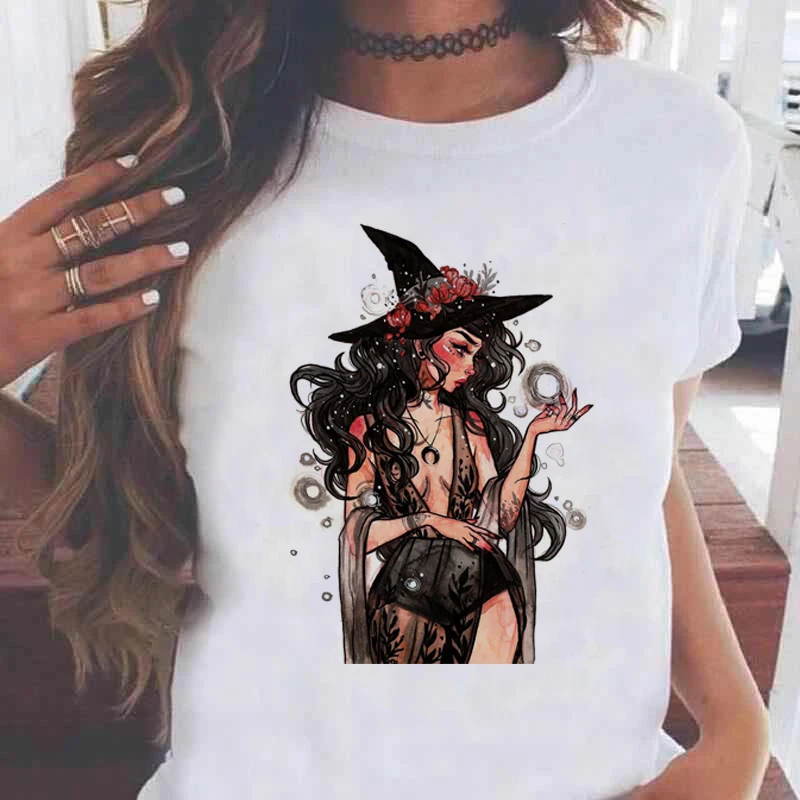 

White T Shirt Women Tops Fashion Witch Vintage Tshirt 2020 Women Shirts Summer Short Sleeve Tee Shirt Femme Goth Camisetas