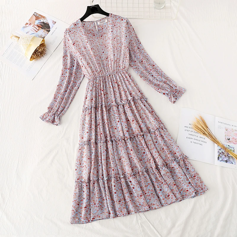 Женское шифоновое платье с цветочным принтом новое весеннее оборками длинное