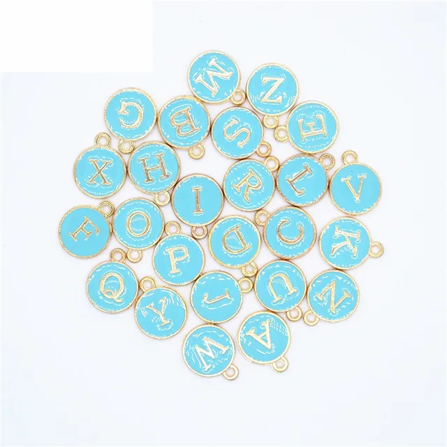 Подвески из металлического сплава с эмалью и алфавитом 26 шт./компл. 15*13 мм 5 цветов