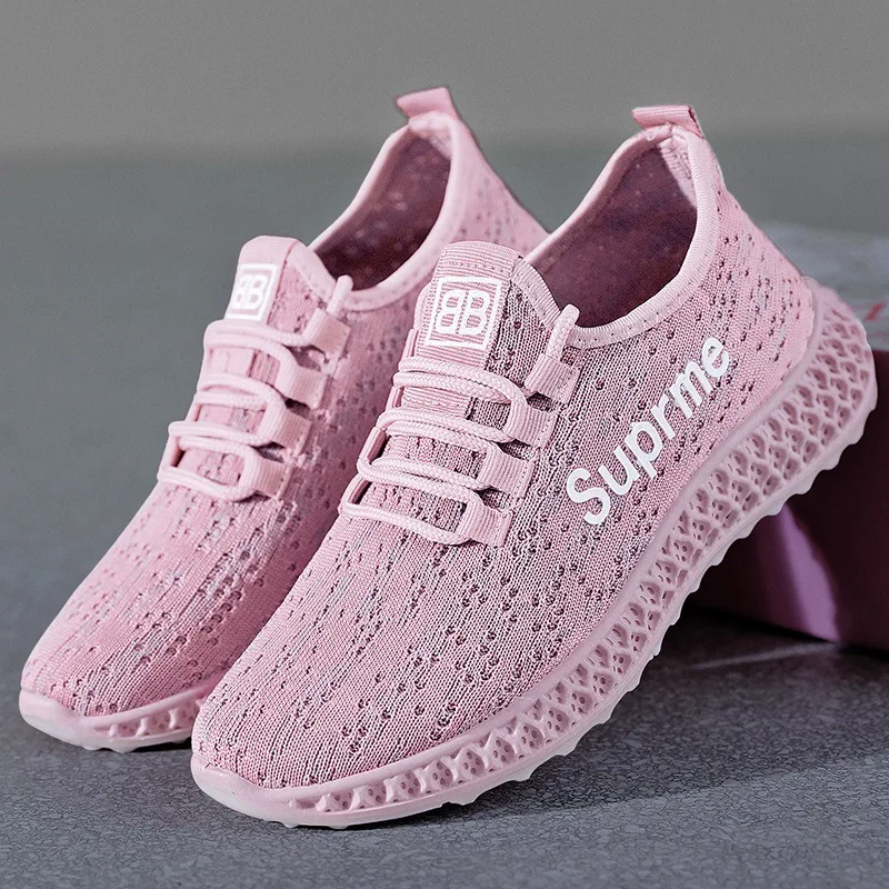 

New spring and summer fashion breathable fly woven lightweight mesh non-slip sports casual comfortable women's shoes