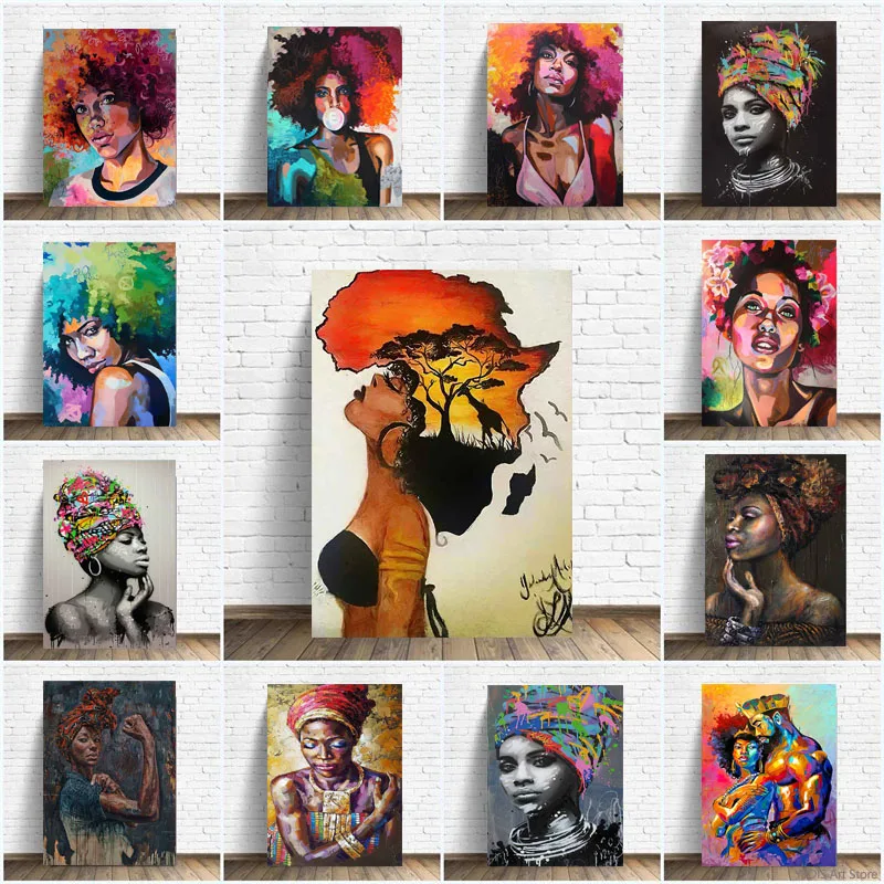 

African Black Nude Woman Poster Nordic Graffiti Girls Oil Painting Canvas Prints Scandinavian Wall Art Picture Room Home Decor