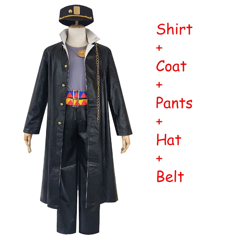 Аниме Kujo Jotaro, костюм для косплея, рубашка, шляпа, брюки, Необычные Приключения JoJo, Jotaro KujoFull, набор, черная одежда для мужчин и женщин, Хэллоуин - Цвет: Full set
