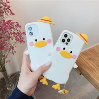 cute 3d wear hat ducks soft silicone phone case for huawei p40 p30 pro mate40 30 nova 8 7 5 pro kid girl gift with pendant cove