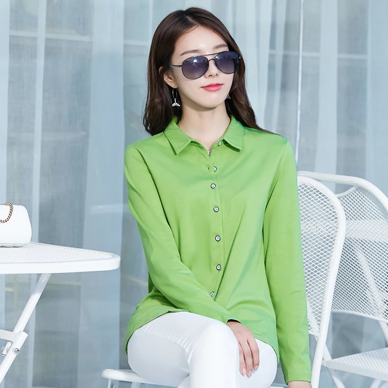 

Women's shirt avocado green shirt 2021 spring and autumn long-sleeved shirt women's cotton top bottoming shirt
