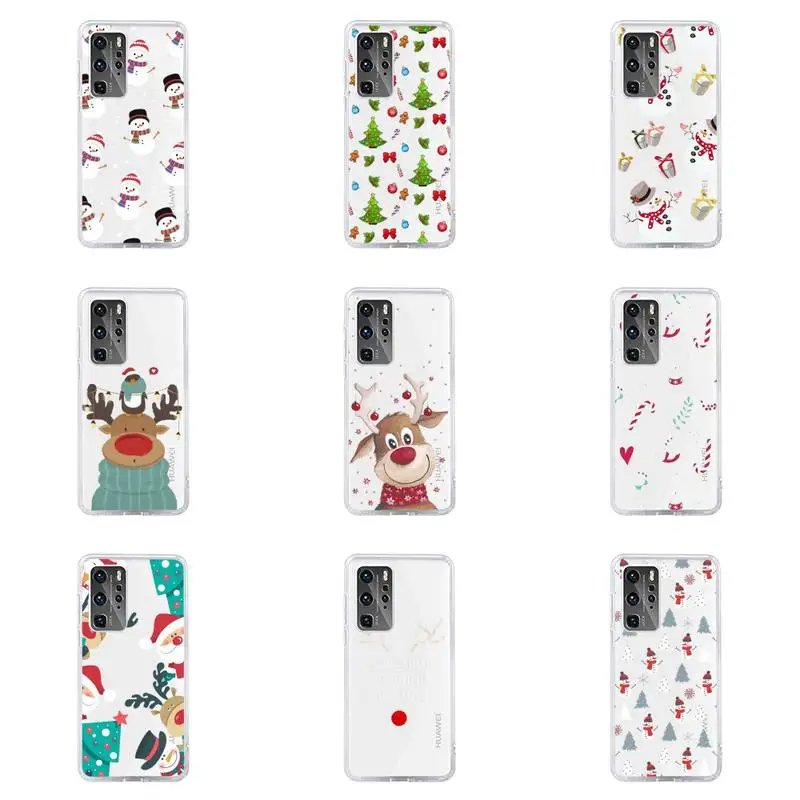 

Merry Christmas new year Phone Case For Huawei P40 P30 P20 Mate Honor 10i 30 20 i 10 40 8x 9x Pro Lite Transparent Cover
