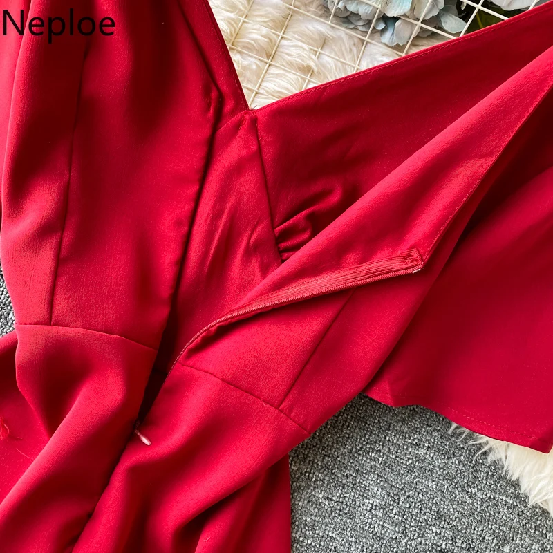 Neploe элегантное винтажное платье с тонкой талией на молнии сзади однотонные