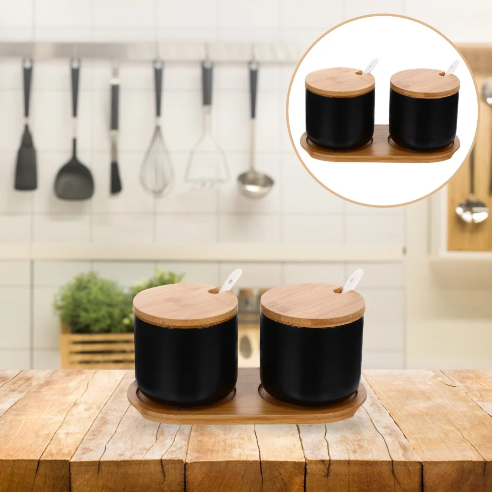 

1 Set Seasoning Storage Boxes Ceramic Seasoning Organizer for Home Use (Black)