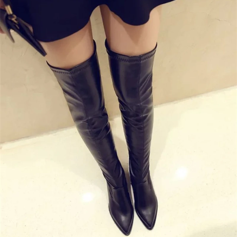 Прямая поставка Новинка 2019 года женская обувь черные пикантные Сапоги выше