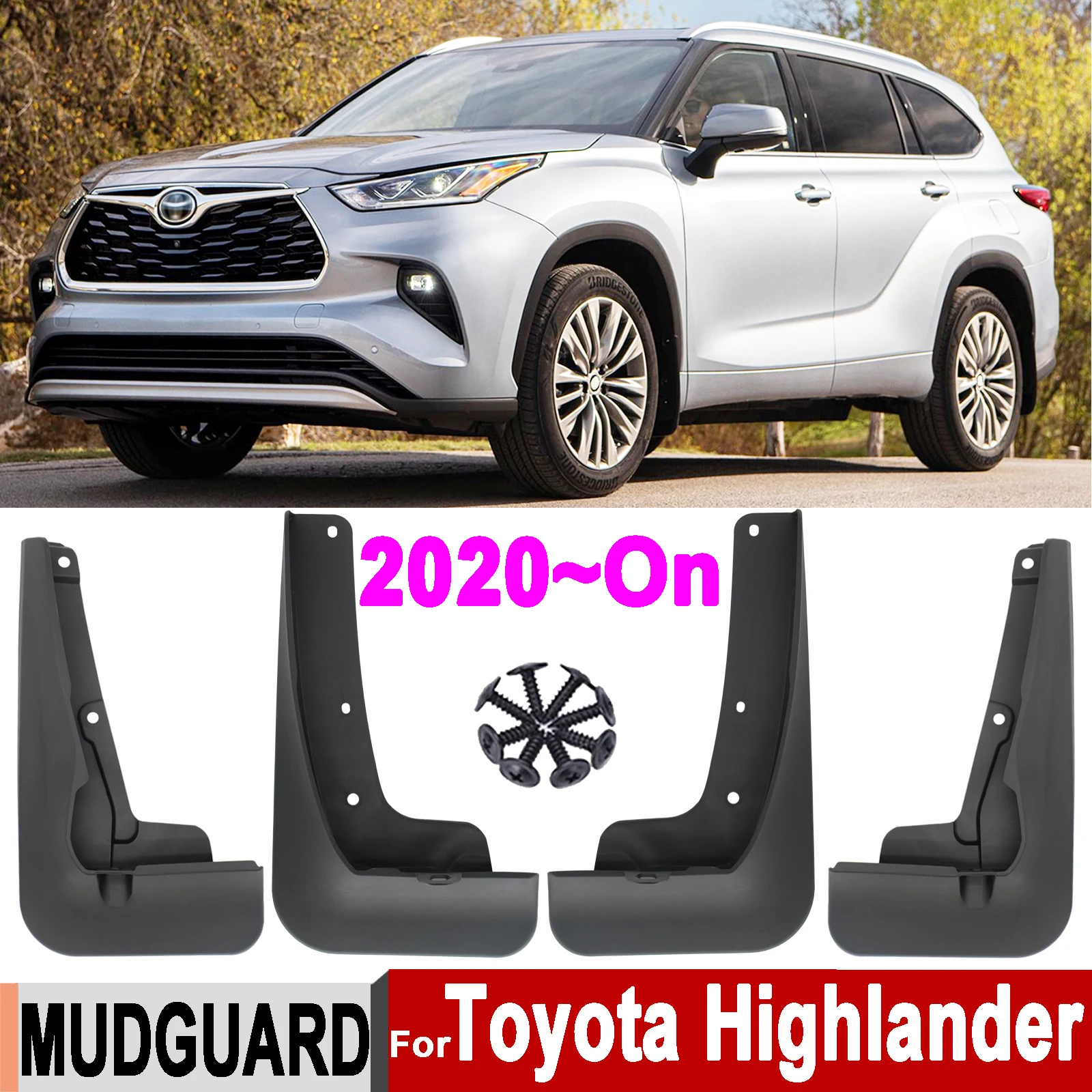 

4Pcs Mudguards Splash Guards For Toyota Highlander Kluger 2020 2021 Mudflaps Mud Guards Flaps Fender Liner Front Rear Wheel Tire