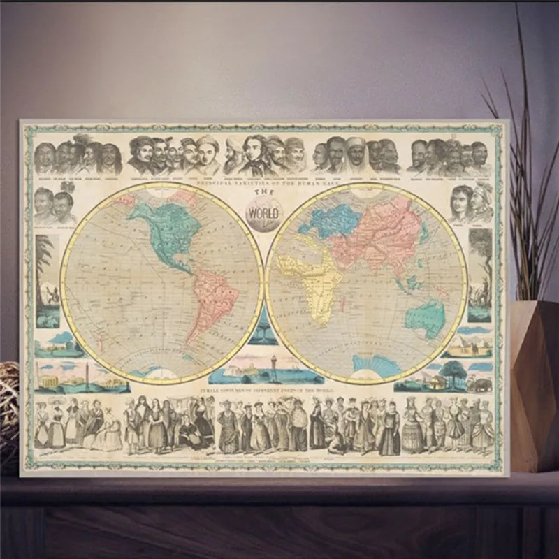 

Retro World Map Poster Size Wall Decoration Large Map of The World 80x58cm Waterproof canvas map