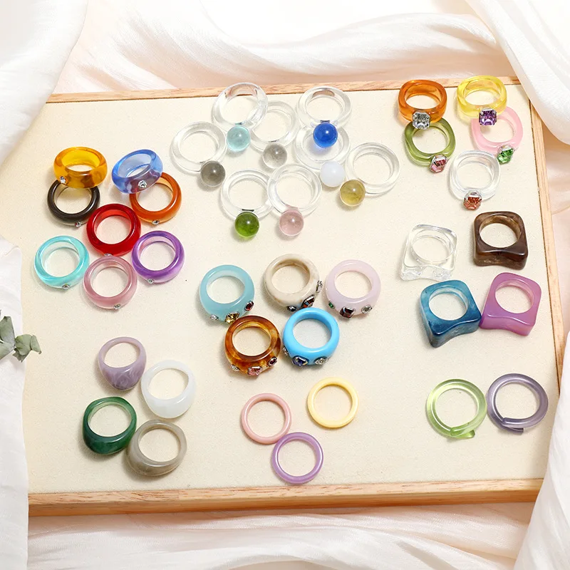 

2021 Fashion Colorful Transparent Acrylic Resin Ring For Women Korean New Creative Geometric Crystal Irregular Ring Jewelry