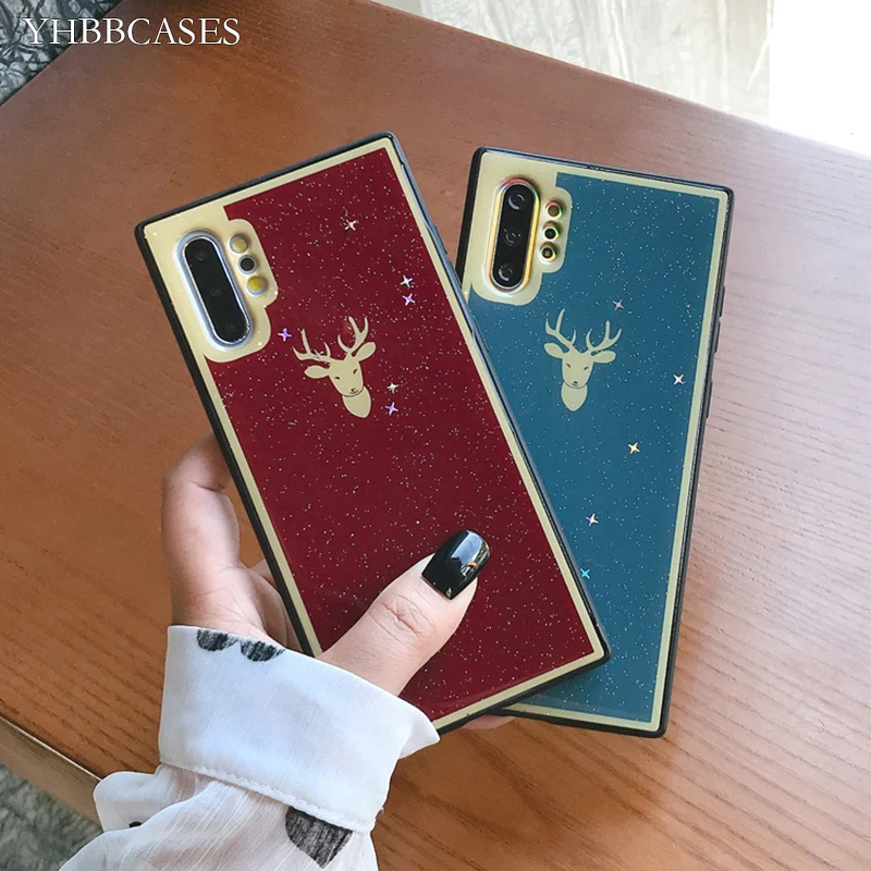 Чехлы YHBBCASES с рождественским оленем блестящие порошки чехлы для Samsung Note 10 8 9 Galaxy S10