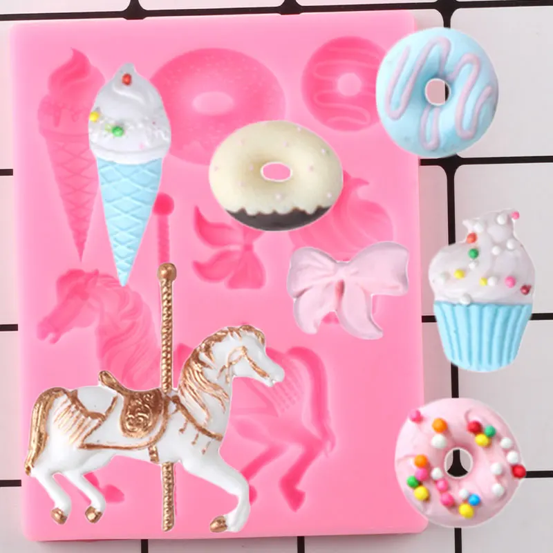 Карусель лошадь пончики силиконовые формы Icecream Луки Конфеты Шоколад ребенок