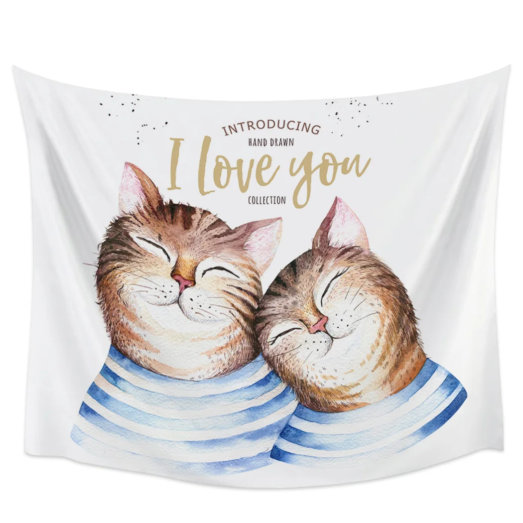 

Couple Cat Sweater Animal Wall Tapestry Cover Beach Towel Home Decoration Wall Hanging for Bedroom Living Room