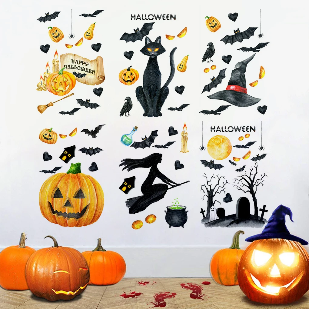 6 листов Съемные Наклейки на окна Хэллоуин |