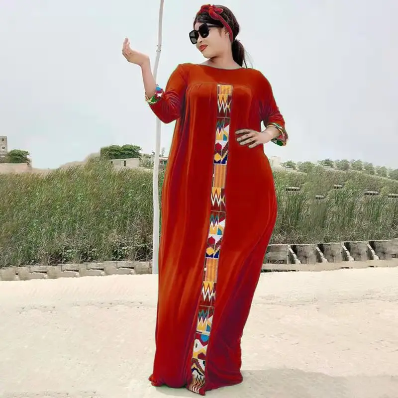 

Solid Elegant Dresses Plus Size African vestidos with Inner dress Fashion Chiffon High Street Dress Autumn Abaya Women