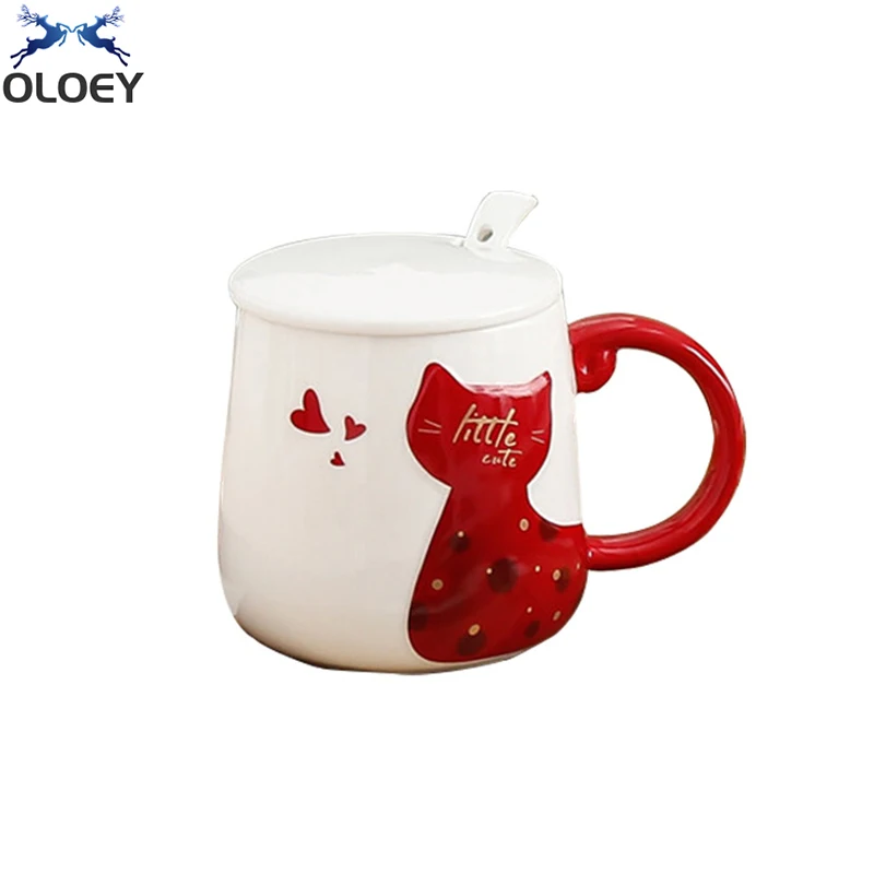 

Creative Mug Cat Color Glaze Ceramic Cup With Spoon Cover Cartoon Household Ceramic Water Cup Breakfast Milk Coffee Cup