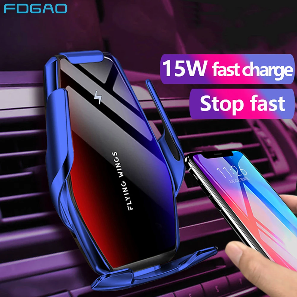 Автоматический зажим QI Беспроводное Автомобильное зарядное устройство с