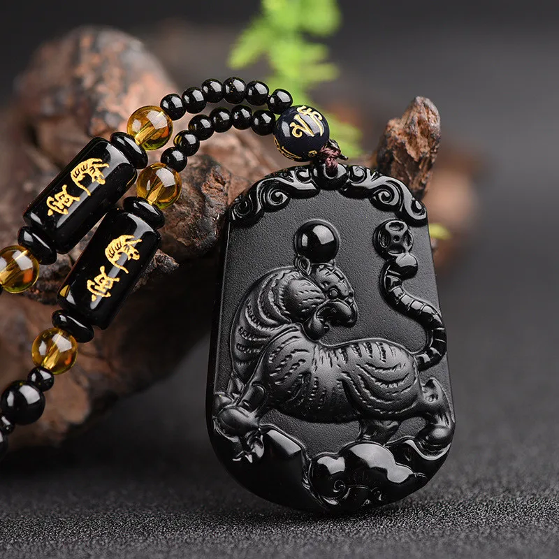 Ожерелье Будда из черного обсидиана резной амулет Будды на удачу подвеска