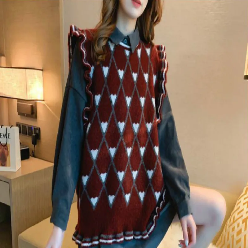 

Women's Sweater Vest Spring and Autumn Fashion Clothes New Trend Western Style Loose Outer Wear Ladies Sleeveless Knitted Vest