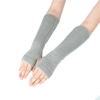 ladies casual fingerless gloves winter women arm warm soft cotton knitted mittens