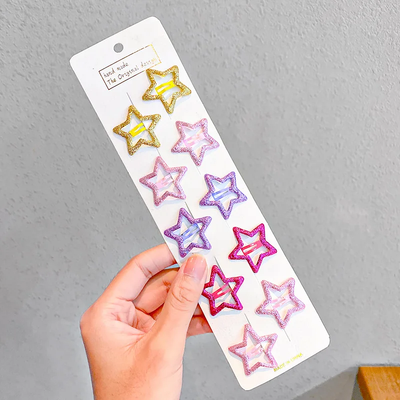

10PCS/Set Hairpins Cute Colorful Star Waterdrop Shape Hairpins Kids Sweet Hair Ornament Clip Barrettes Fashion Hair Accessories
