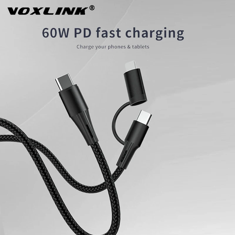 

VOXLINK PD Data Cable USB C To Type-C Lightning 60W 2 In 1 Fast Charging Cable for Iphone Samsung MacBook IPad Fast Charge Cord