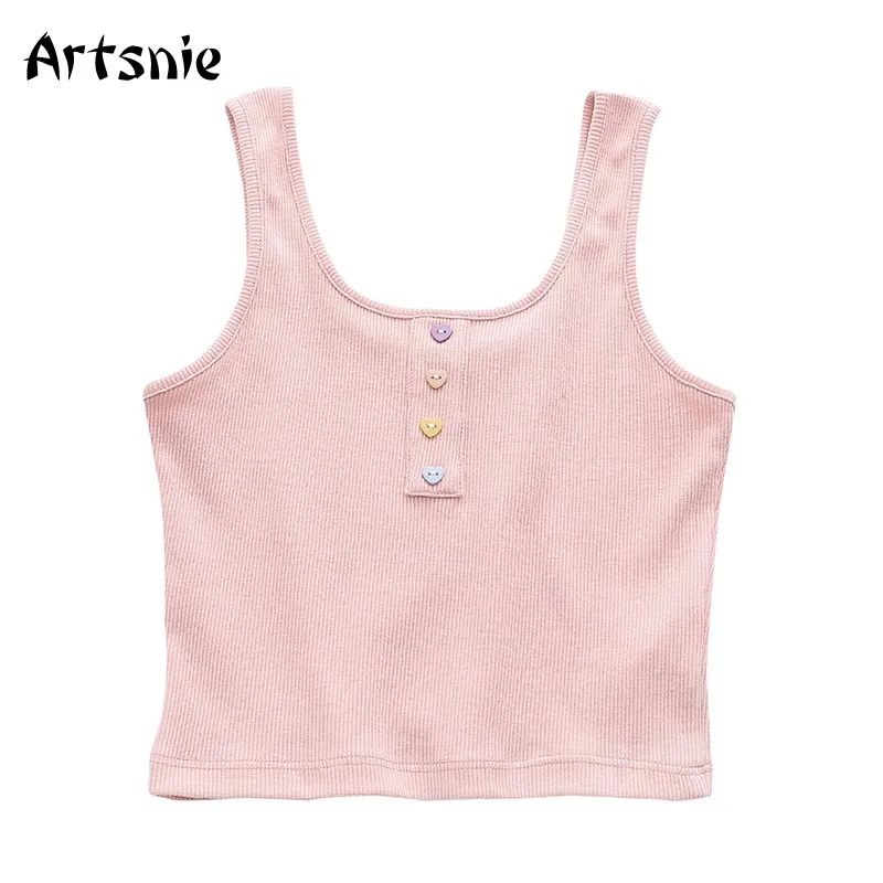 

Женская хлопковая майка Artsnie, розовая, на пуговицах, с квадратным вырезом, без рукавов, уличная одежда, серые, укороченные топы