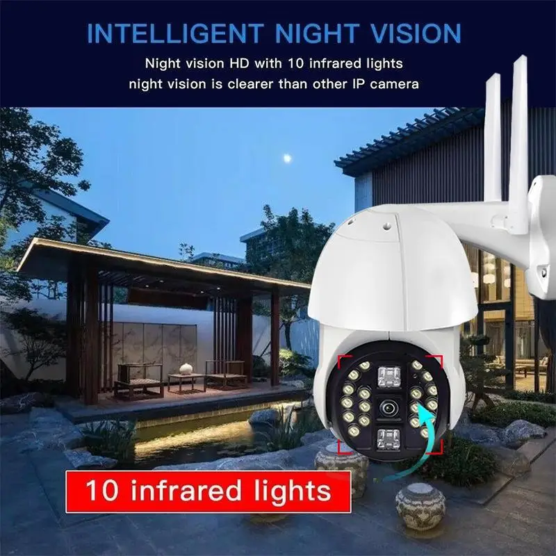 

Wi-Fi камера безопасности AP Wifi камера сеть IP66 наружный рисунок 20LED приложение вращение Обнаружение движения двустороннее аудио