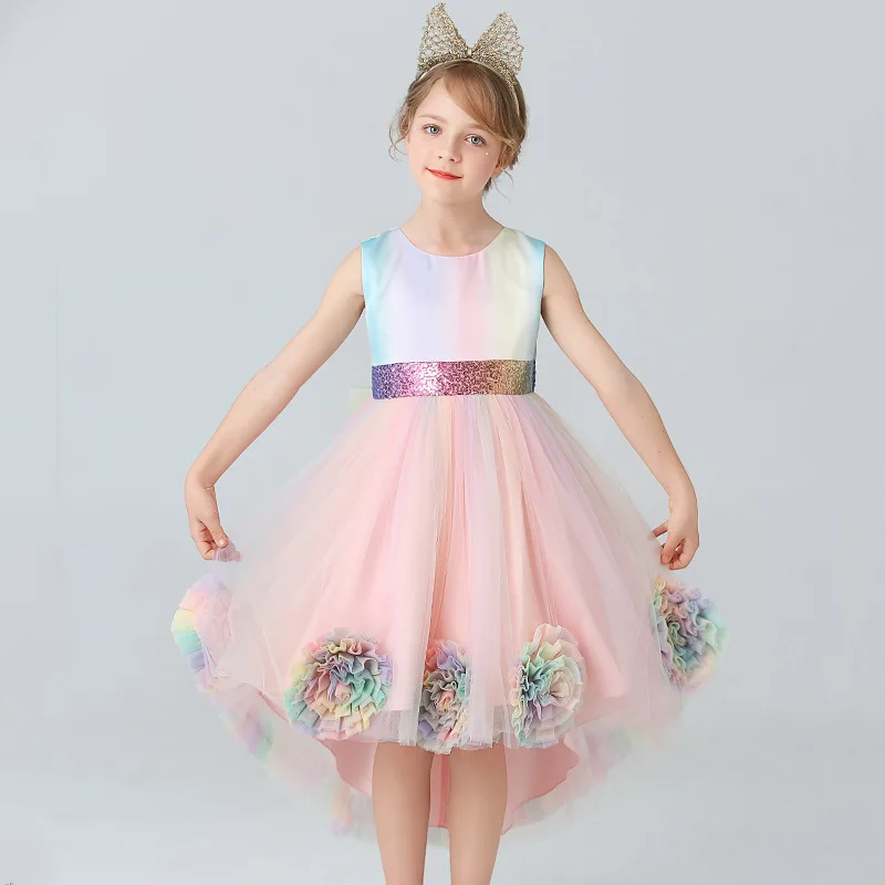 

2022 Spring New Sleeveless Bow Children Trailing Dresses For Girls Wedding Dresses Kids Flower Evening Princess Dress 4-10Years