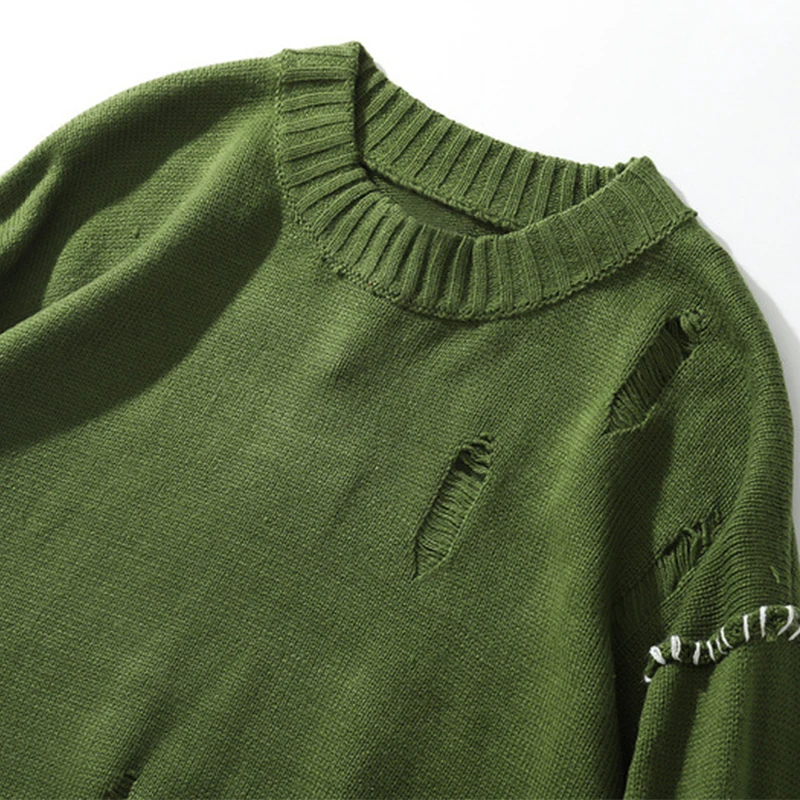 Мужской свободный свитер с круглым вырезом вязаный пуловер неровным низом и