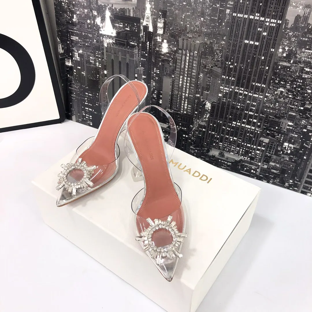 

Hot Women's Sandals Italian Pink Satin Begum Sling High Heels Pointed Toe Pumps Crystal Heels Sculpture High Heels Summer Women'