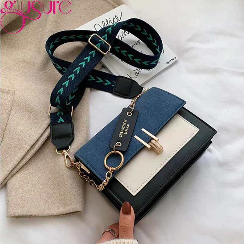 Gusure 2021 new handbags women fashion ins ultra fire retro wide shoulder strap messenger bag purse simple Crossbody Bags |