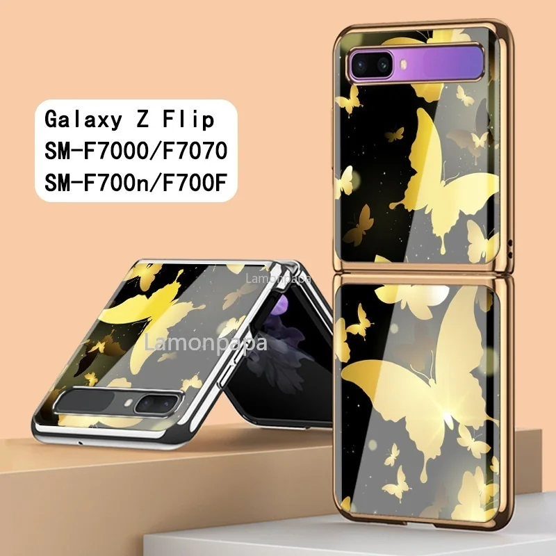 vintage yellow butterfly case for samsung galaxy z flip 5g cover f7000 tempered glass shockproof shell for samsung z flip case free global shipping