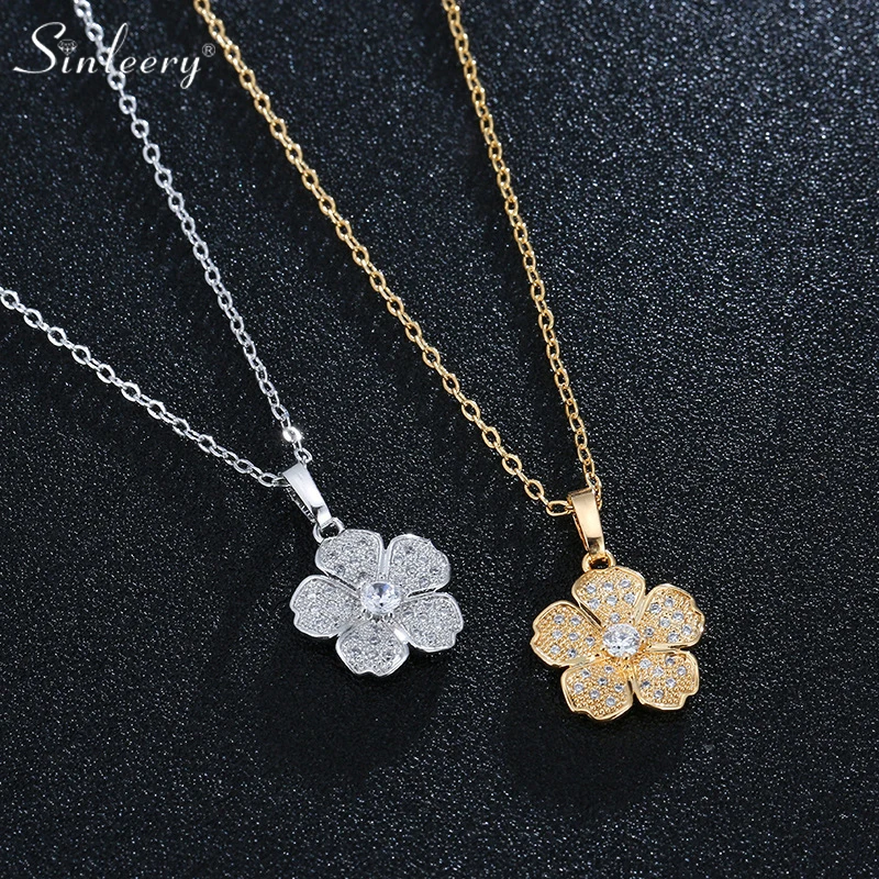 

SINLEERY Korean Flower Necklace for Women Gold Silver Color Pendants Choker Neck wedding accessories Fashion Jewelry XL073 SSP