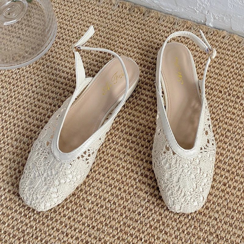Zapatillas De malla tejidas Para Mujer, zapatos De tacón bajo, Vintage, sin...