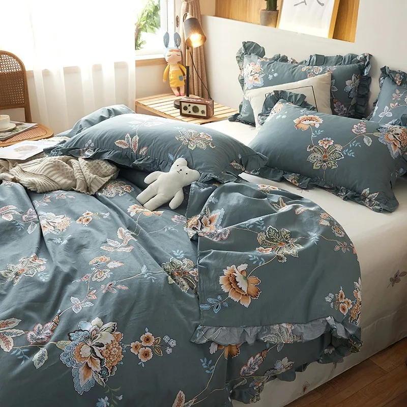 

Vintage Floral 4Pcs Girls Duvet Cover Set Full Queen King size 100%Cotton Soft Bedding set Comfortable Bed Sheet Pillowcases