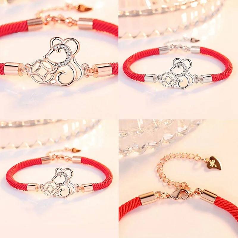 2020 китайский стиль Зодиак крыс браслеты для женщин Мини Циркон крыса животное