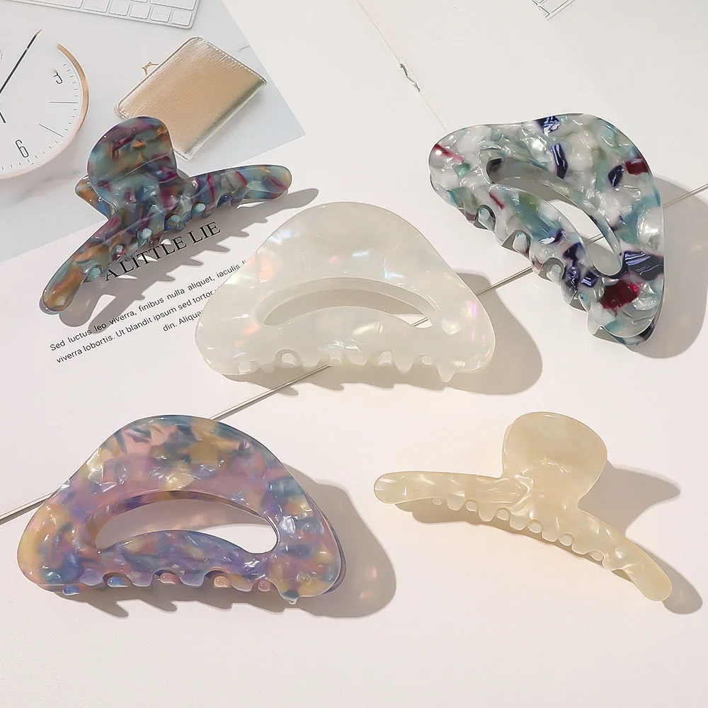 

Korea Fashion Colorful Mermaid Acetate Hairpin Geometric Oval Hairpins Hollow Hair Claws Crab For Women Hair Accessories