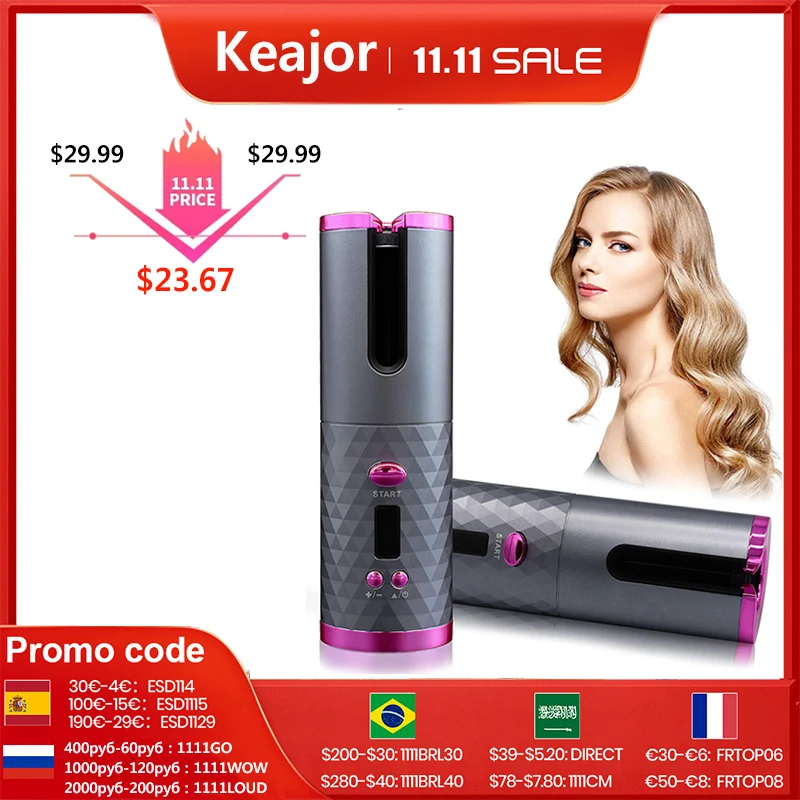 

Щипцы для завивки волос, автоматическая плойка, портативная машинка для завивки волос, дигитайзер, ЖК-дисплей, зарядка от USB, беспроводные ку...