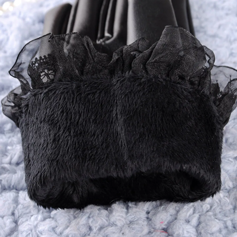 

Bowknot Leather Gloves Women Winter Warm Soft Elegant Gants Touchscreen Texting Driving Gloves Mitten Full Finger Female Mitten