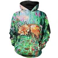 new sleeping fox casual unisex sweatshirt hip hop hoodie