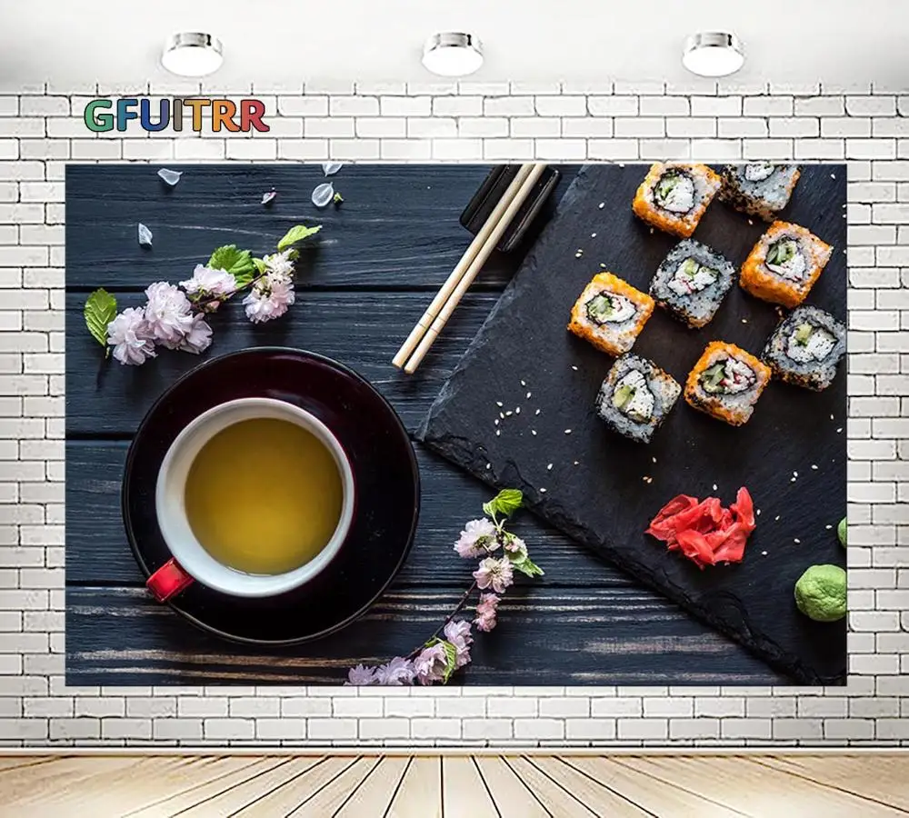 GFUITRR суши фотография Фон День Рождения Вечеринка фон черный винил фото стенд