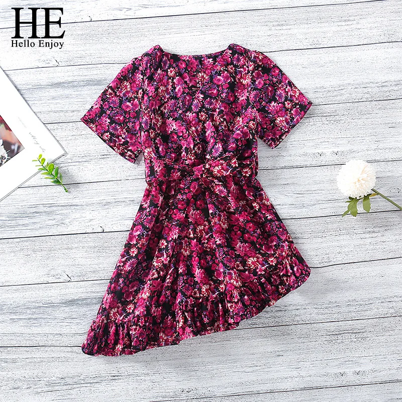 

HE Hello Enjoy Children's Clothing 2021 Girls Summer New Floral Irregular Skirt Fashion Dress