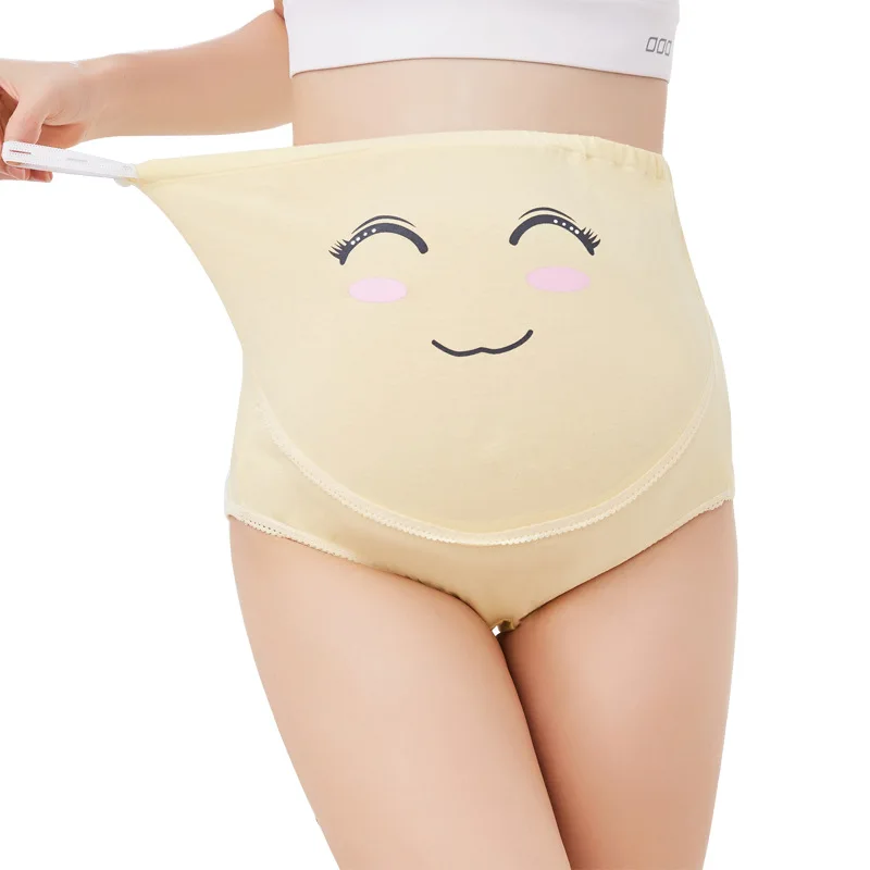 

Breathable Cotton Adjustable Maternity Underwear High Waist Belly Support Pregnant Women Underwear Cartoon Face Pattern Panties