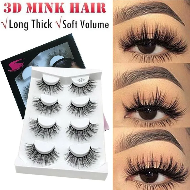 

4pairs 3d Chemical Fiber Fake Lashes Natural Long Pointed False Eyelashes Dramatic Volume Eyelash Extension Diy Eye Makeup Tool